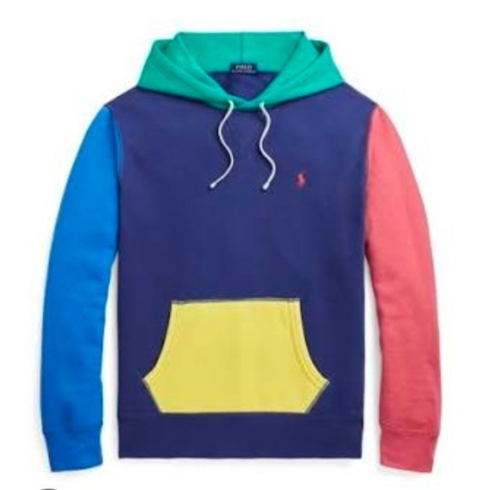 Polo Ralph Lauren Color Block Hoodie Sweatshirt Navy Blue Yellow Green Pink 4XLT